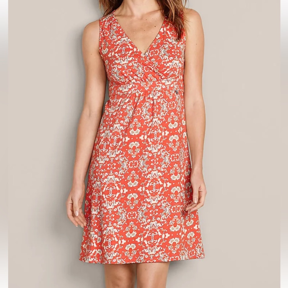 NWT Eddie Bauer 100% Cotton Sleeveless V Neck Crossover Tank Dress, Large Petite